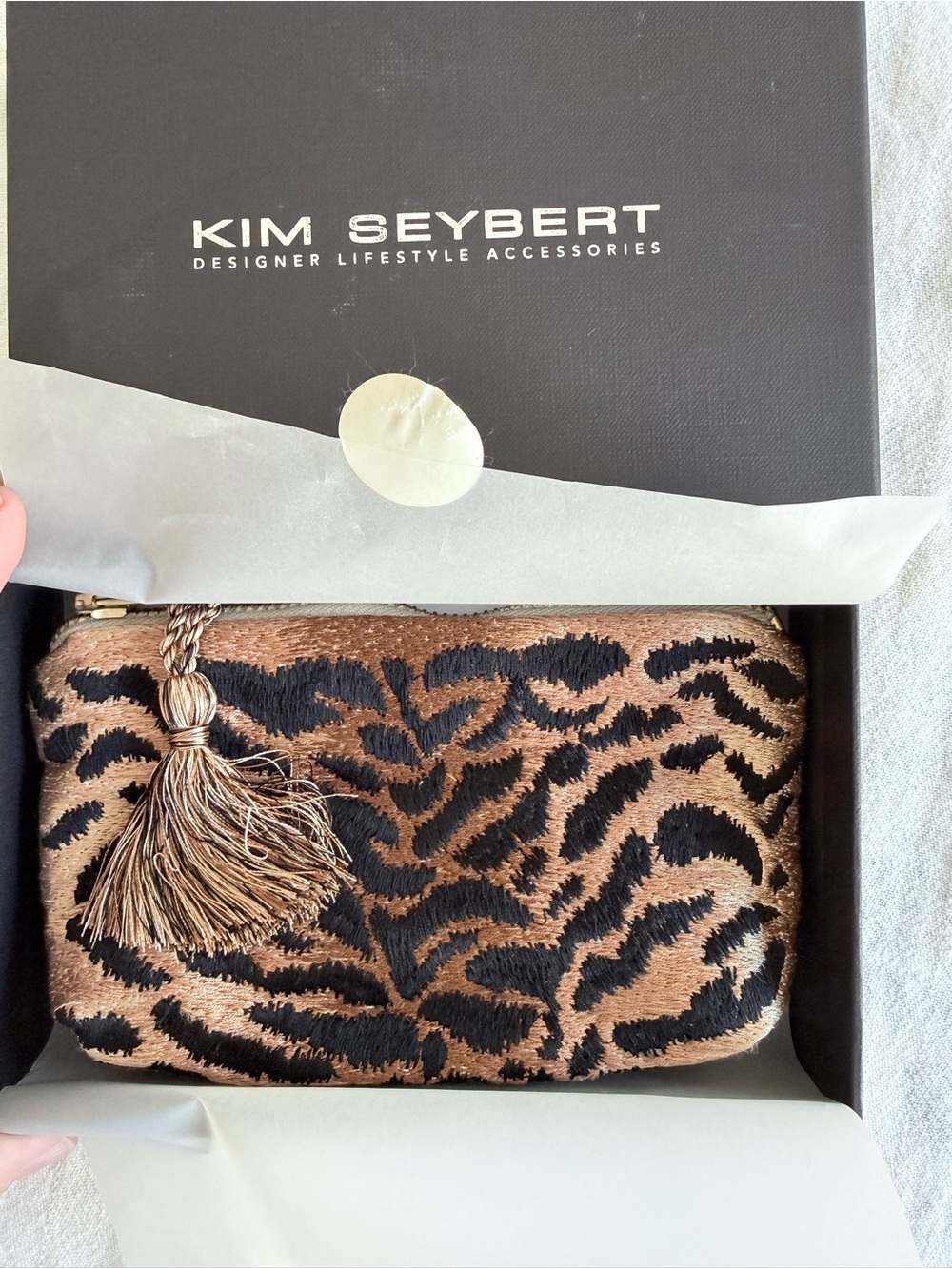 Kim Seybert Black & Brown Animal Print Tassel Pouch
